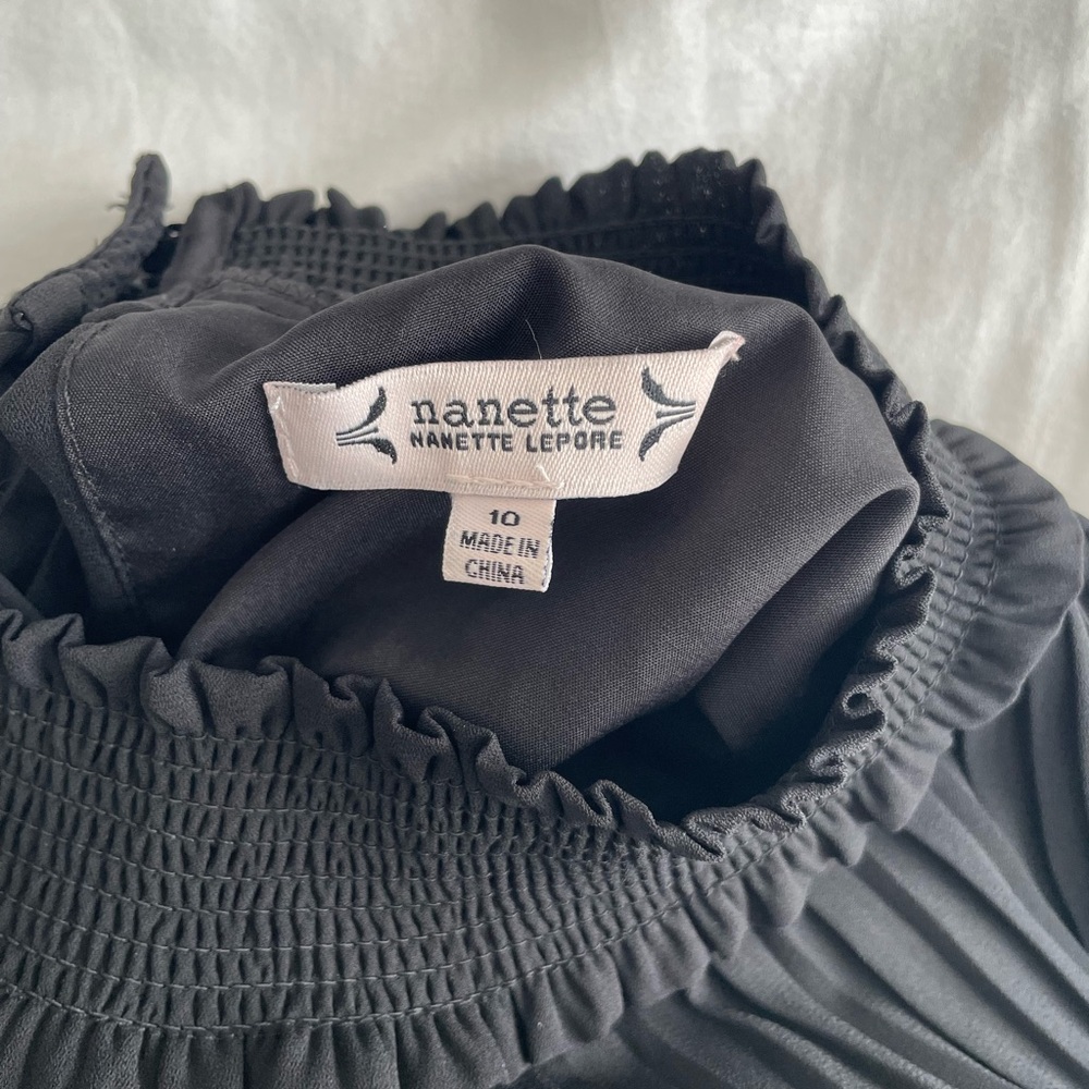 Nanette Lepore Black Pleated High Neck Sleeveless Midi Dress Size 10 - Picture 6 of 6